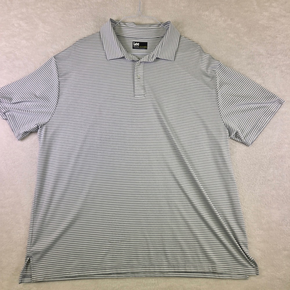 Lee Golf Series Mens 3XL Polo Shirt Grey White Striped Short Sleeve 3687